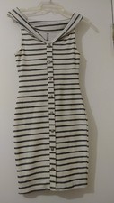 A Ellen Ivory/Black Stripes lining Off the Shoulder Sleeveless Sheath dress M