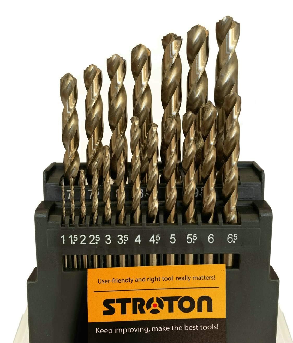 135-Degree Cobalt Twist Drill Bits Set for Stainless Steel, 19 Sizes Included