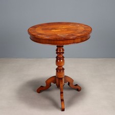 Tavolino da Centro Antico Noce Filettature in Acero XX Secolo Originale