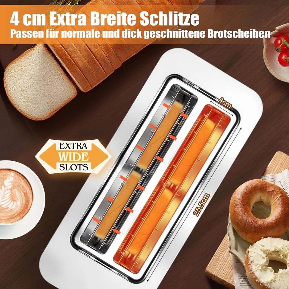 Toaster XXL long slot toaster 4 slice with roll attachment 1400W stainless steel - Image 4 of 4