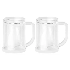  2pcs Clear Plastic Beer Freezer Mugs Double Wall Ice Cooling Cups for Iced
