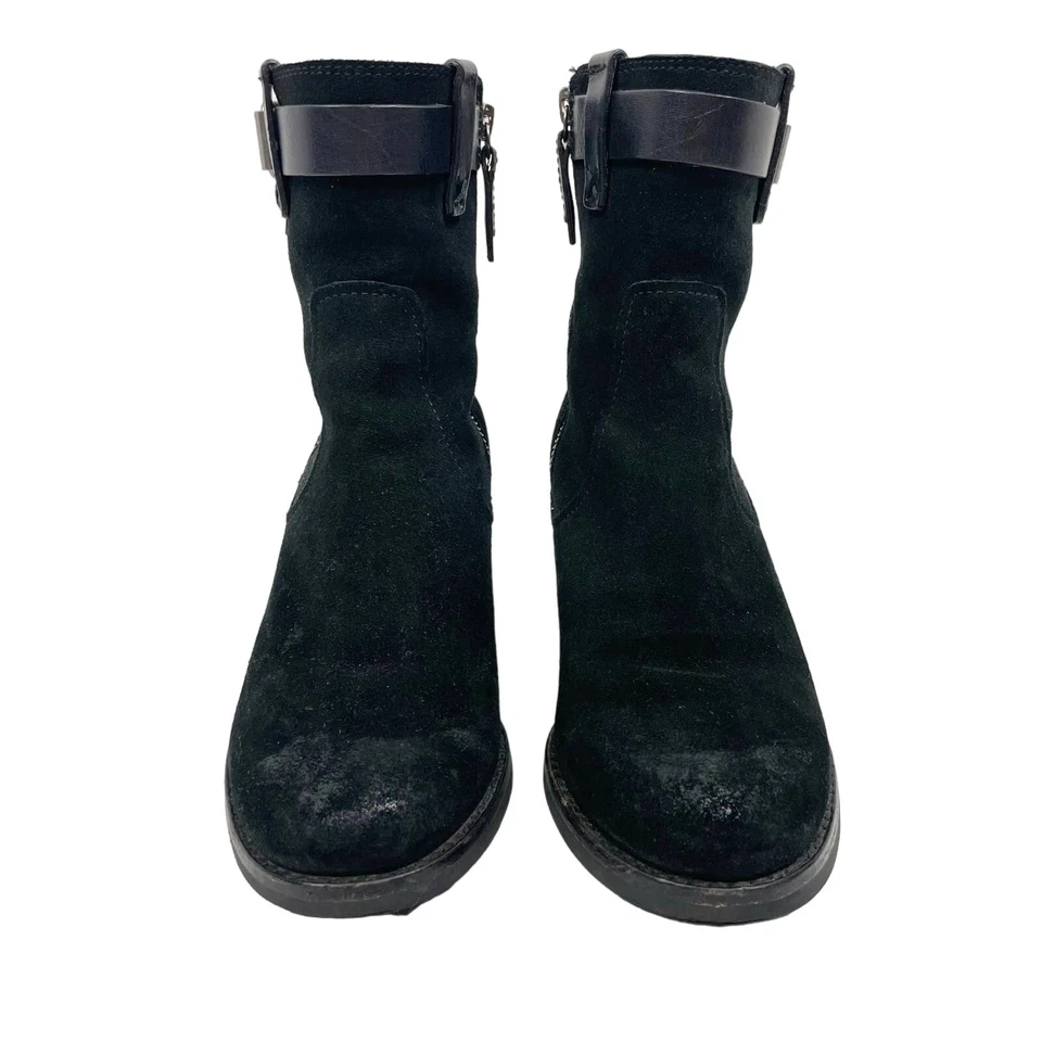 H.S. Trask Madison 6.5M Black Suede Leather Chunky Block Heel High Top Booties - Image 2 of 4