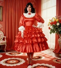 Victorian Cosplay Prom Dress Long Sleeve Tiered Ruffles Lace Maid Evening Dress