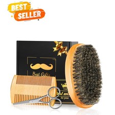 Travel-Friendly Beard Grooming Kit Natural Boar Bristle Brush Wood Comb