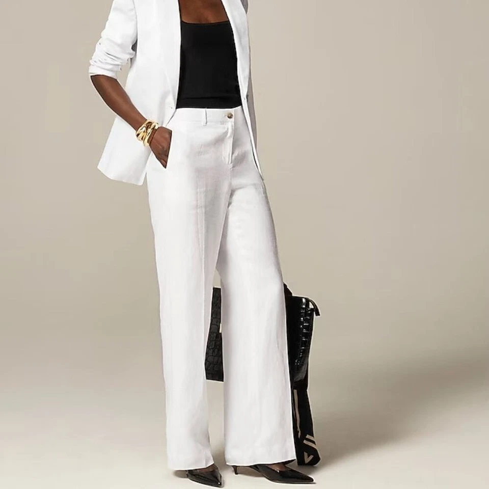 Pantalón J Crew Mujer Harbor en Lino Pequeño Color Blanco Foto 2 de 4