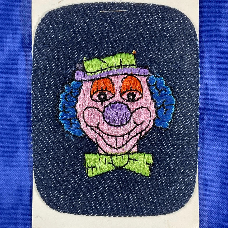 Vintage Singer Designer Embroidered Iron On Patch Colorful CLOWN Face #35306 - Image 3 of 4