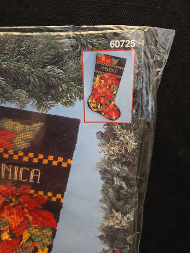 Vintage 1994 Bucilla Needlepoint Stocking Kit Poinsettia TAPESTRY 60725 Baatz - Picture 3 of 12