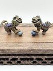 Antique Chinese Enamel And Brass Foo Dog Filigree Figurines With Movable Head