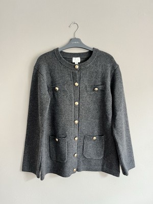H&M UVP 37,99  Strickjacke grau Wollmischung tailliert Taschen Größe S