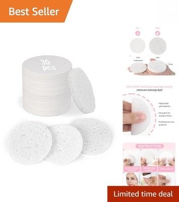 Gentle 30-Count Compressed Face Sponges - Ideal for Makeup Removal & Exfoliation