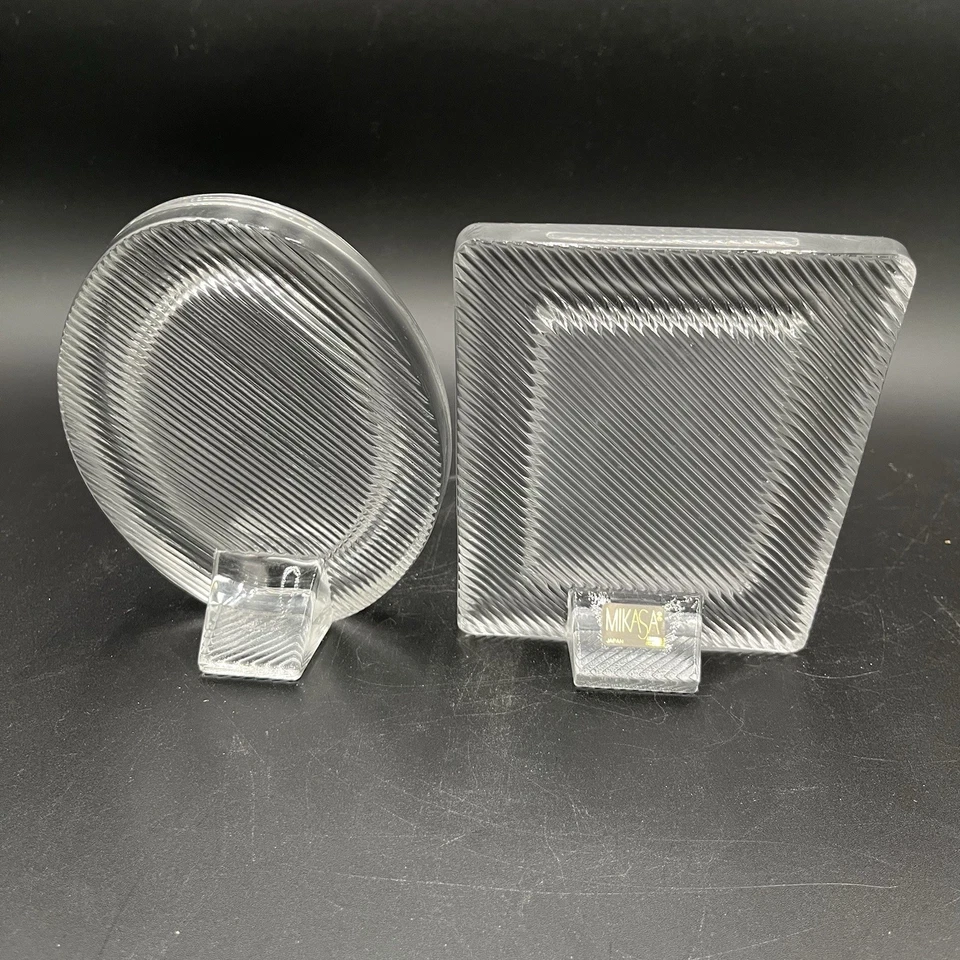 Set of 2 Vintage MIKASA Art Deco Picture Frame Crystal Ribbed Rectangle & Oval - Image 2 of 4