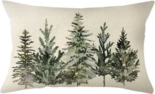 Ogiselestyle Christmas Winter Trees Lumbar Throw Pillow Cover, 12 x 20 Green 