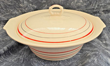 MYOTT — ART DECO — BLACK & RED — HAND PAINTED — COVERED — TUREEN — SERVING DISH