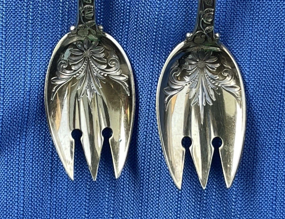 Rare Gorham Cluny Sterling Silver Ice Cream Fork – 5″ Gold Wash Bright-Cut - Image 4 of 4