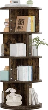 360° Rotating Bookshelf Tower - Stackable Floor Display Rack, Brown