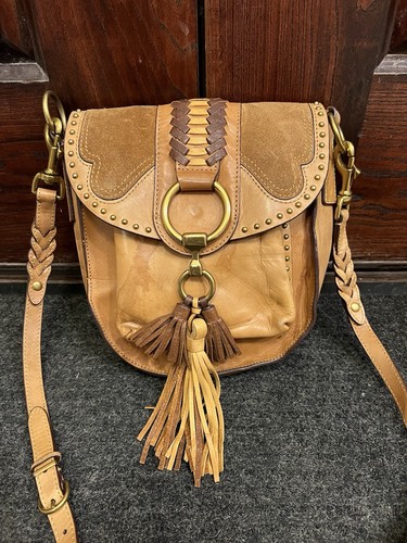 FRYE ilana Taupe Brown Tan Braided Leather Saddle Crossbody Bag Fringed Tassels - Picture 2 of 22