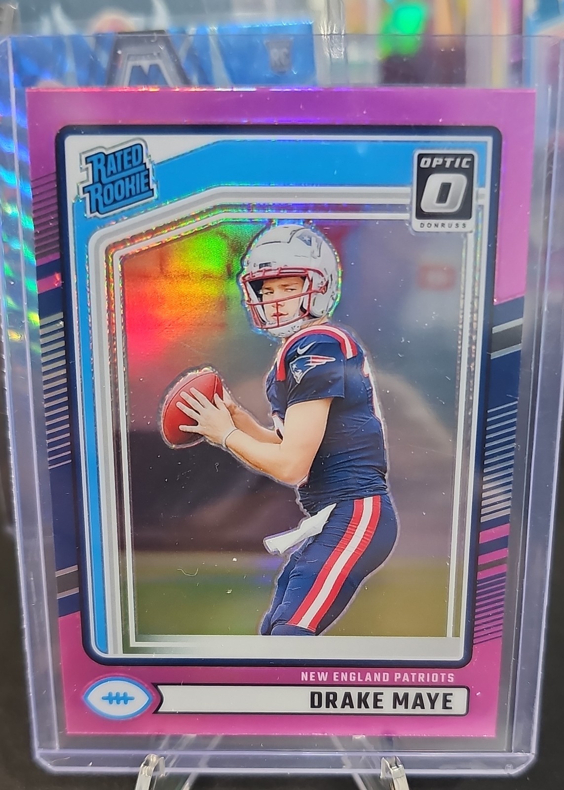2024 Panini Donruss - Rated Rookie Drake Maye #379 Optic Preview Pink Prizm (RC)