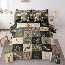 Hunting Deer 7 Piece Bedding Set Gray Green Camouflage Comforter Set with Sheets
