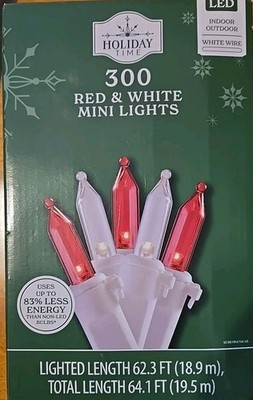 Holiday Time - 300 LED RED And WHITE Mini Lights White Wire 62.3 ft Long