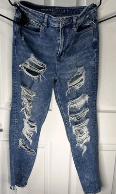American Eagle 90s Jeans Womens 8 Mom Jean Destroyed Stretchy Denim Distressed