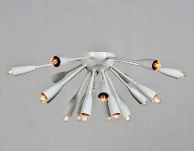 Mid Century CYBORG Kronleuchter Grau Sputnik Deckenleuchte Aufsatz In Messing