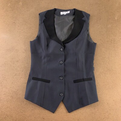 The Necktie Company Women's Small Steel Gray Black Trim Four Button Vest New