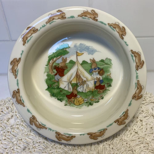 VTG 1936 Royal Doulton Bunnykins Bowl Off At Camp Camping Tent 