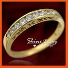 REAL 9CT YELLOW GOLD VINTAGE DIAMOND SIMULATED SOLID ETERNITY WEDDING BAND RINGS