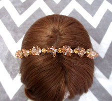 Gold Rose Tone Rhinestone Bridal Bridesmaid Headband Wedding Hair Piece Party