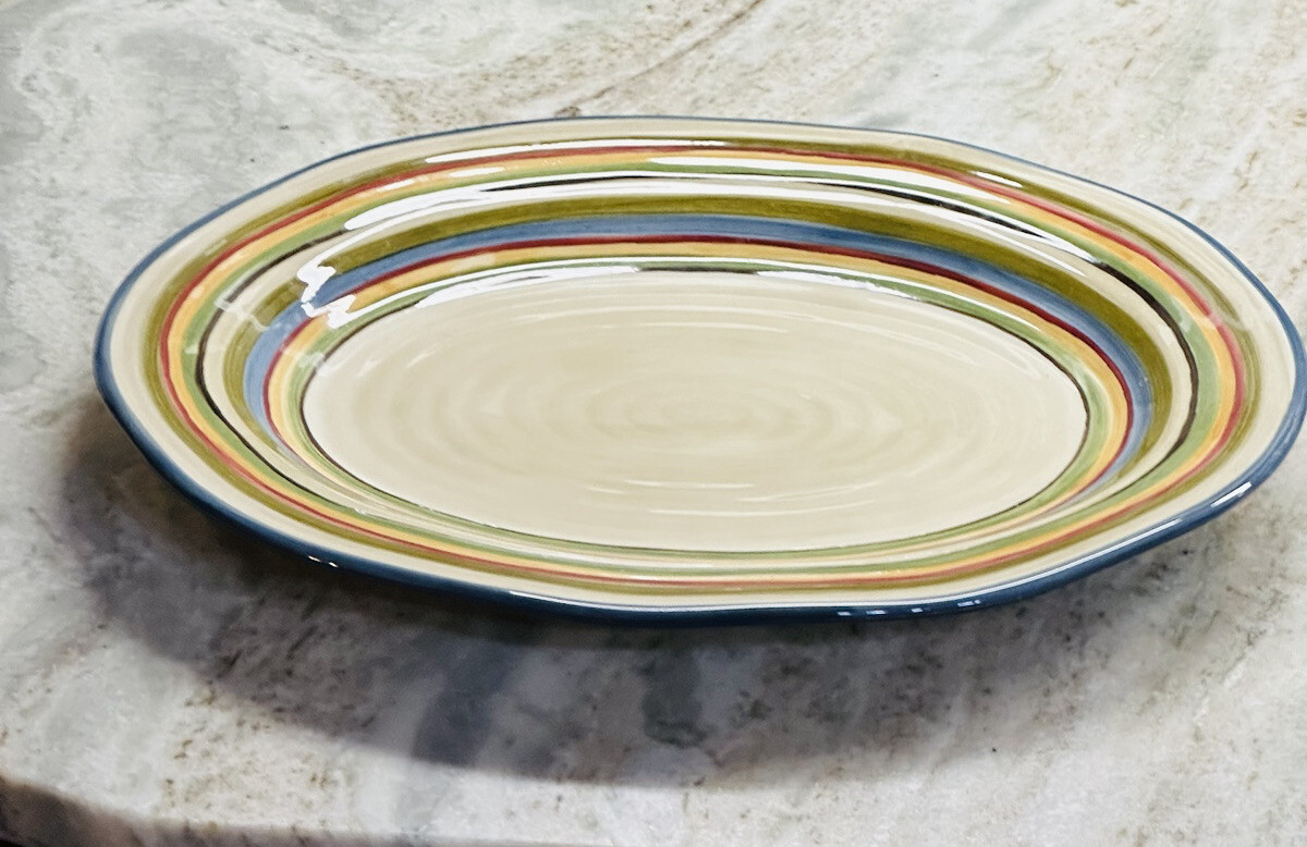 TABLETOPS GALLERY LOS COLORES STRIPES SERVING PLATTER 16" H PAINTED