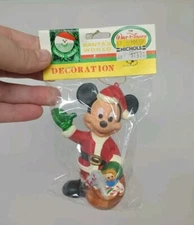 Vintage The Walt Disney Co Plastic Blow Mold 4" Mickey Mouse Santa Ornament NOS