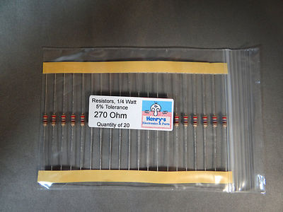 Resistors, carbon film, 1/4 watt, 5%, axial leaded, 270 Ohm - QTY of 20
