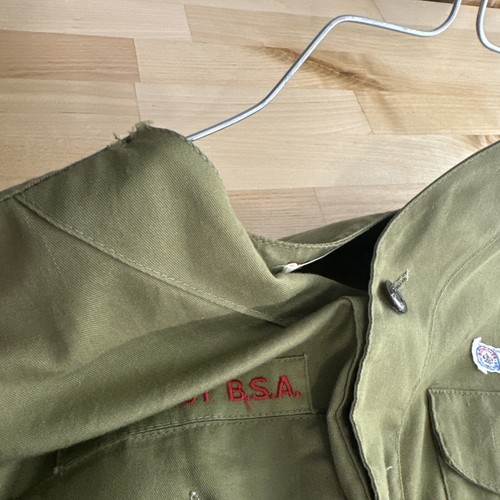 Boy Scouts of America Uniform Shirt Long Youth Large Green Collarless VTG Damage - Picture 9 of 16