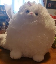 Jumbo Persian White Fat Cat 12" Plush Cat Toy Fluffy Tail with Pink Ears  Nose