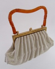 VTG Whiting Davis White Mesh Bakelite Handle Evening Bag