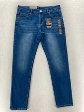 Blu Rock Slim Straight Jeans Mens 34x31 Medium Wash Blue Stretch Denim Grunge