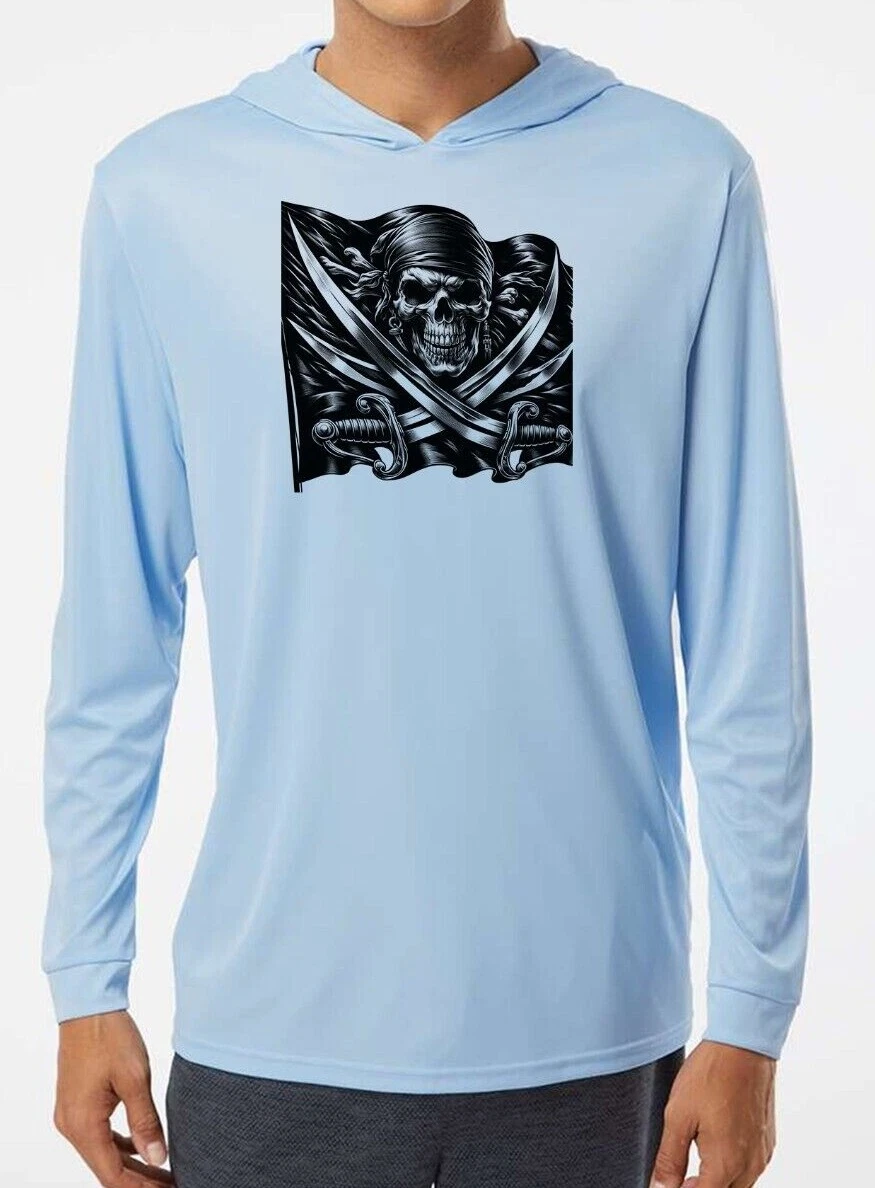 Pirate Flag Skull Nautical Sea Boat UV Protected UPF 50 Long Sleeve T-Shirt Hood