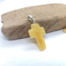 Amber Cross Pendant WHITE Natural Baltic Stone Silver 925