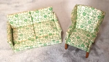 Dollhouse Vintage RealLife Heritage Series Lot Sofa & Wing Chair Green Floral