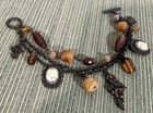 VINTAGE Bronze CAMEO Rose Heart Cross Rhinestone Charm BRACELET — photo 2