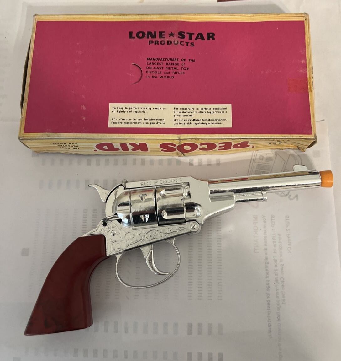 vintage Lone star Western Toy Gun Pecos Kid Cowboy Cap Pistol ENGLAND