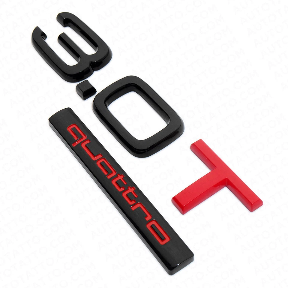 04-22 Audi Rear Trunk Lid 3.0T Quattro Nameplate Emblem Badge Black & Red - Imagem 3 de 4