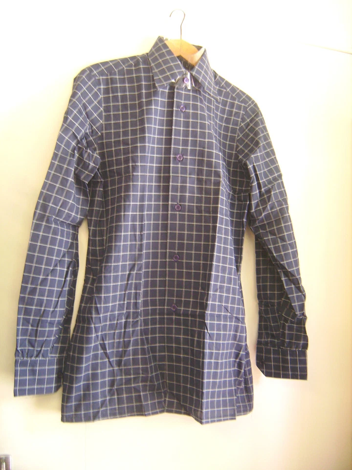 Chemise vintage "Pierre Cardin" bleu marine à carreaux taille 37 neuve - Photo 1/1