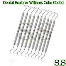 10 Dental CP 11-23 Explorer Williams Color Coded Double Ended Probe