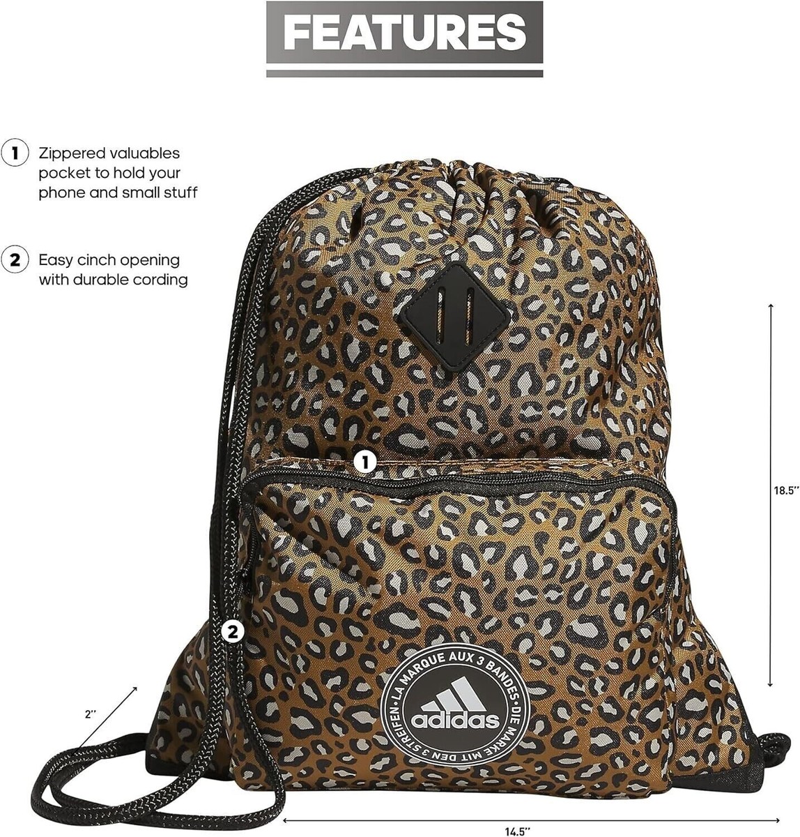 NWT Adidas Classic 3s 2.0 Sackpack Backpack Cheetah Bronze Strata