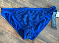 NWT La Blanca Swim Bottoms Sz 12 Island Goddess Bikini Blue Crochet Open Sides