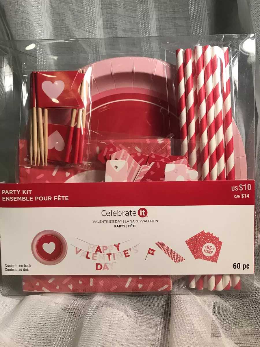 CELEBRATE IT VALENTINES DAY PARTY KIT. NEW Plates banner napkins straws  picks