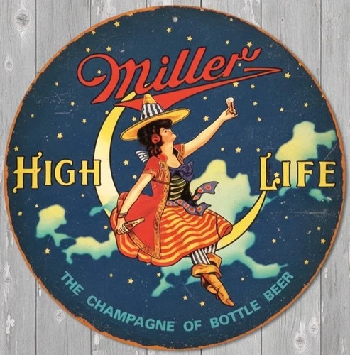 Miller High Life Beer 12" Diameter Vintage Novelty Metal Sign Made in USA New!