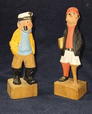 Vintage Wooden Nautical Figurines Captain Pirate Folk Art Maritime Decor