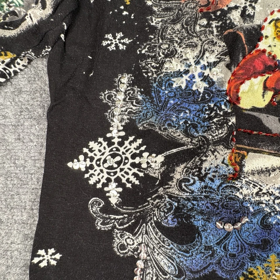 De Colección Jane Ashley Navidad Top Mujer 2X Negro Santa Lentejuelas Árbol Vacaciones Retro Y2K Foto 3 de 4